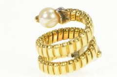 18K Yellow Gold 7.5mm Pearl Squared Spiral Coil Statement Ring