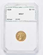 MS67 1929 $2.50 Indian Head Gold Quarter Eagle - Graded PCI