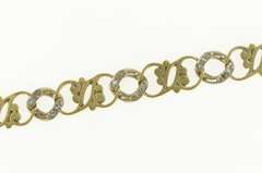 14K Yellow Gold Two Tone Diamond Scroll Filigree Chain Link Bracelet