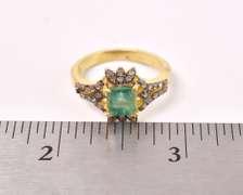 Precious 1.30CTS Emerald & 0.26CTW Diamond Ring in Gold Plated Sterling Silver