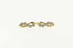 10K Yellow Gold Diamond Flower Wavy Cluster Semi Hoop Earrings