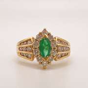 18kt Solid Yellow Gold, Emerald, and Diamond Ring