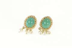 14K Yellow Gold Victorian Turquoise Seed Pearl Screw On Earrings