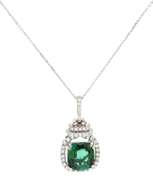 Incredible White Gold Green Tourmaline and Diamond Pendant on Chain