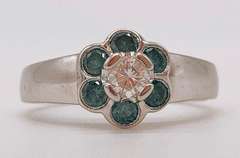 14kt Solid White Gold, Blue & White Diamond Ring