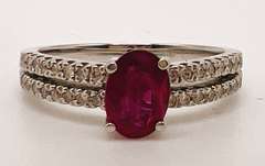 18kt Solid White Gold, Ruby, & Diamond Ring