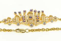 22K Yellow Gold Amethyst CZ Encrusted Collar Cable Chain Necklace