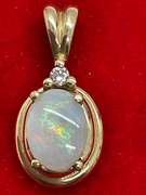 14K YELLOW GOLD OPAL AND DIAMOND PENDANT