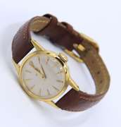 Vintage Omega Round Face Manual Wind Brown Leather Band Watch