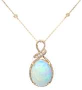 New 12.57ct Ethiopian Opal and 0.46ctw Diamond Frame Pendant Necklace in 14K