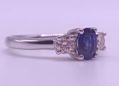 Gorgeous 14kt Solid White Gold, Blue Sapphire, & Diamond Cocktail Ring