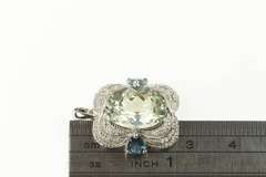 14K White Gold Green Amethyst Topaz Diamond Statement Pendant