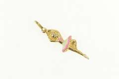 10K Yellow Gold Enamel Pink Ballerina Dancer Ballet Charm/Pendant