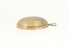 10K Yellow Gold Oval Cloudy Agate Cabochon Ornate Statement Pendant