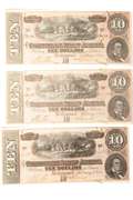 3 Consecutive $10 CH CU CSA Feb 17 1864 C Series Notes