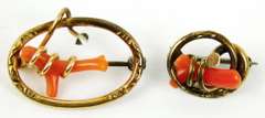 2 Antique Gold-Filled Branch Coral Pins