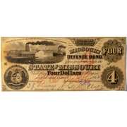 $4 State of Missouri Watermarked 1862 Defense Bond Note