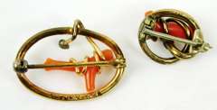 2 Antique Gold-Filled Branch Coral Pins