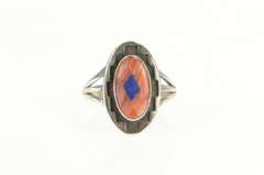 Sterling Silver Teme Coral Lapis Southwestern Geometric Ring