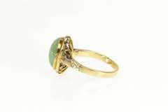 14K Yellow Gold 1960's Ornate Jade Cabochon Statement Ring