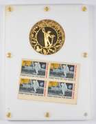 Apollo 11 1st Landing On Moon Silver Gilt Medal & Stamps Signed COA