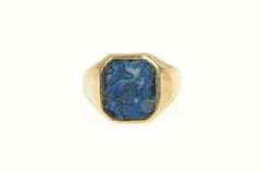 14K Yellow Gold 1960's Squared Blue Agate Statement Ring