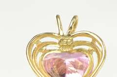 14K Yellow Gold Pink Cubic Zirconia Heart Love Symbol Pendant