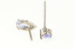 18K White Gold Oval Tanzanite Diamond Cluster Accent Stud Earrings