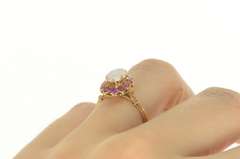 14K Yellow Gold 1.35 Ctw Victorian Natural Opal Ruby Halo Ring