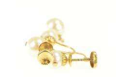 10K Yellow Gold Pearl Dangle Vintage 1960's Screw Back Earrings