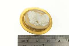 14K Yellow Gold Ornate Oval Carved Agate Cameo Statement Pin/Brooch