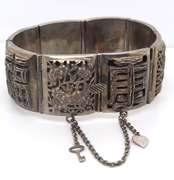 Vintage 925 Sterling Silver Engraved Wide Bangle Bracelet