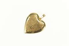 14K Yellow Gold Scroll Engraved Heart Photo Picture Locket Pendant
