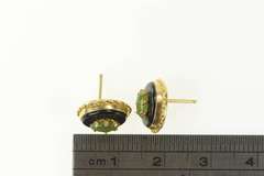 14K Yellow Gold Retro Black Onyx Nephrite Statement Stud Earrings
