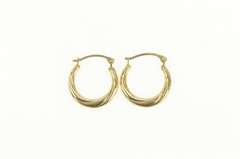 14K Yellow Gold Twist Design Puffy Hoop Simple 14.1mm Earrings