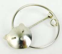 Vintage Signed Sterling Cat Pin & Earrings