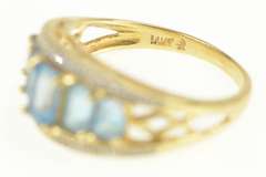 14K Yellow Gold Graduated Emerald Blue Topaz Statement Ring