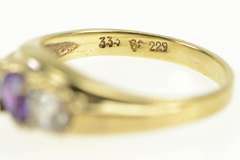 8K Yellow Gold Amethyst Cubic Zirconia Three Stone Vintage Ring