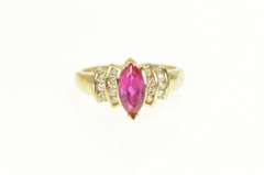 10K Yellow Gold Marquise Synthetic Ruby Diamond Statement Ring