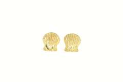 14K Yellow Gold Scallop Sea Shell Beach Motif Stud Earrings