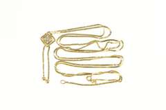 14K Yellow Gold Diamond Square Cluster Serpentine Bolo Chain Necklace