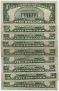 9 Series of 1934 $5 Blue Seal Silver Certificates