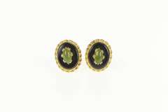 14K Yellow Gold Retro Black Onyx Nephrite Statement Stud Earrings
