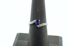 14kt Solid White Gold, Blue Sapphire, & Diamond Ring