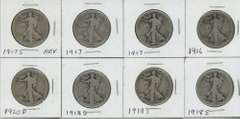 Collection of 8 better date Walking Liberty Halves 1916 to 1920-D