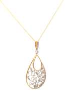 0.35ctw Diamond Two Tone Leaf Teardrop Shaped Pendant Necklace in 14K