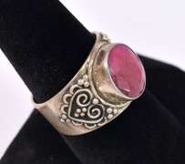 Sterling Silver Ring With Enhanced Ruby