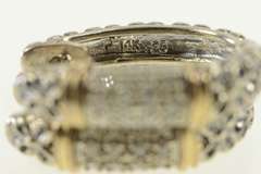 Sterling Silver Two Tone Pave Diamond Oval Hoop Earrings