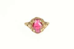 10K Yellow Gold 1930's Ornate Syn. Ruby Statement Ring
