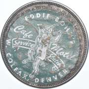 1921 Morgan Silver Dollar - Eddie Bohn's Pig N' Whistle Stickered Back